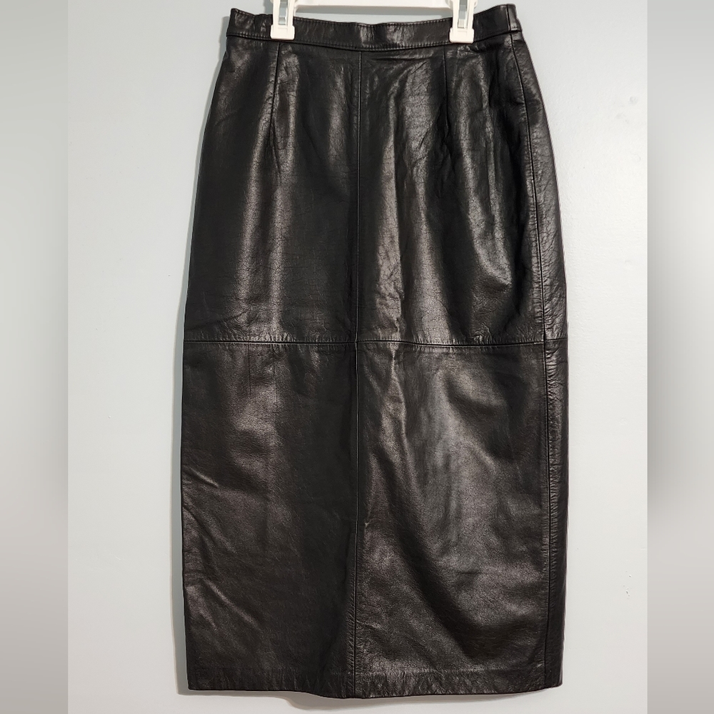 Vintage USA Pioneer Wear Black Genuine Leather Skirt Size 10